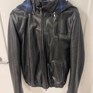 Harmont & Blaine Genuine Leather Jacket with Detachable Hood – Size M